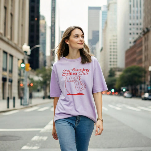 Slow Sunday Coffee Club - Mid-Weight Oversized T-Shirt