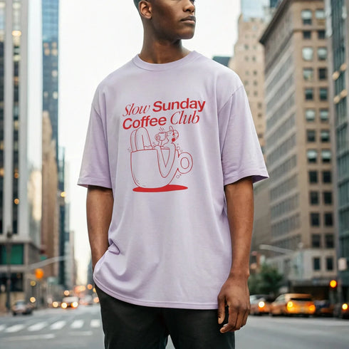 Slow Sunday Coffee Club - Mid-Weight Oversized T-Shirt